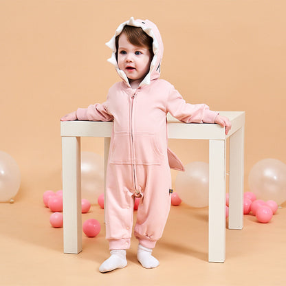 美ベロア素材のフード付きベビーロンパース平置き写真
