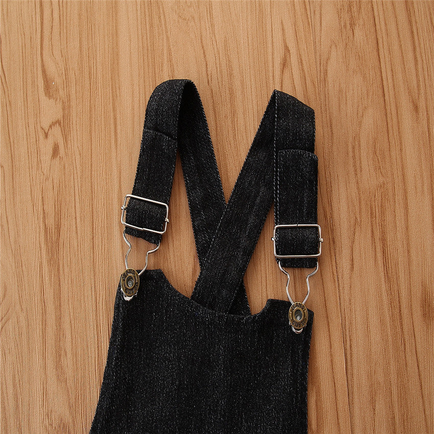 涼しく上品にきまる 女の子パフスリーブTシャツ×デニム風ジャンパースカート スカートセット コットン 80~120cm