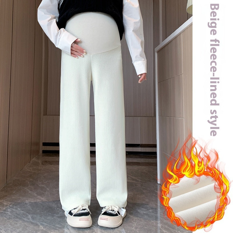 アプリコットの裏地付きマタニティワイドパンツ　あたたかさを重視した仕様
