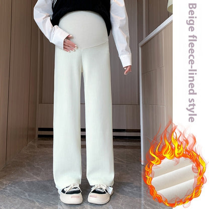 アプリコットの裏地付きマタニティワイドパンツ　あたたかさを重視した仕様
