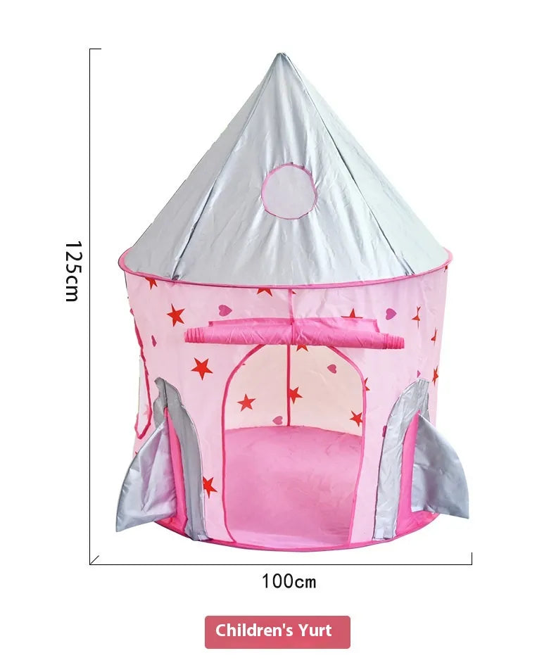 キャッスル型キッズテント ピンク サイズ寸法イメージ 高さ125cm 幅100cm 図解（白背景）
