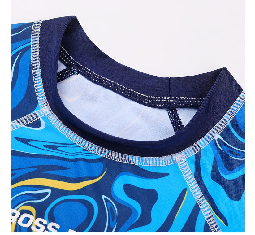 男の子用 半袖ラッシュガード上下セット ブルーグラフィック 110〜155cm セパレート水着