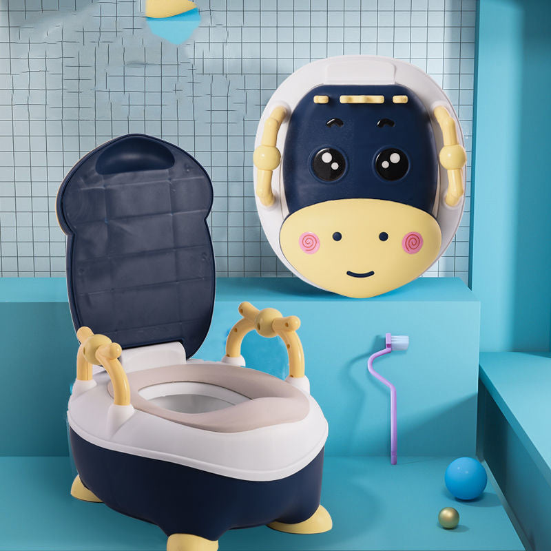 安心してトイトレが進む かわいい動物デザイン ベビーおまる 子ども用トイレチェア PP素材 フタ付き・ハンドル付き クッションタイプ選べる（ブラシ付き）