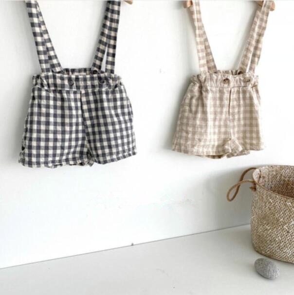 軽やかギンガムで毎日コーデが可愛くまとまる 子どもサロペットショーツ チェック柄 コットン100% 80〜110cm