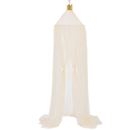 アイボリーベージュカラーのドーム型メッシュ天蓋がまっすぐ垂れ下がる単体イメージ（ベージュ メッシュ蚊帳キャノピー）
