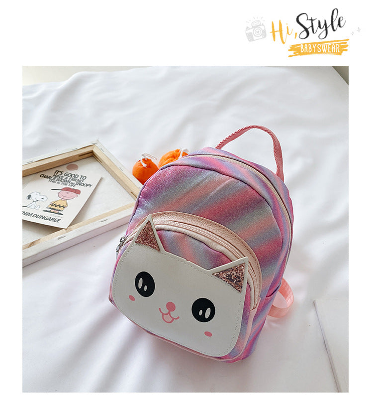 幼児用PUレザーミニリュック 猫フェイスデザイン 19×10×21cm ファスナー開閉 撥水仕様 ポリエステル裏地 全11色バリエーション
