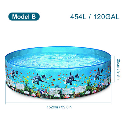 折りたたみ式 ハードキッズプール アクアリウム柄 PVC ブルー 297L・454L・280L・435L（屋外水あそび用）