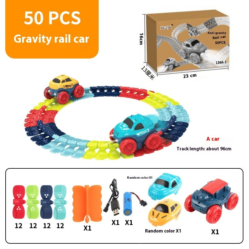 50ピースセットの電動ライトレールカーと短めのループコース全体が写っている画像
