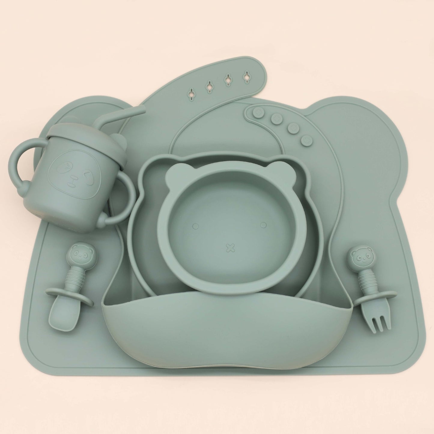 吸盤付きプレートとスプーンフォークのセット
