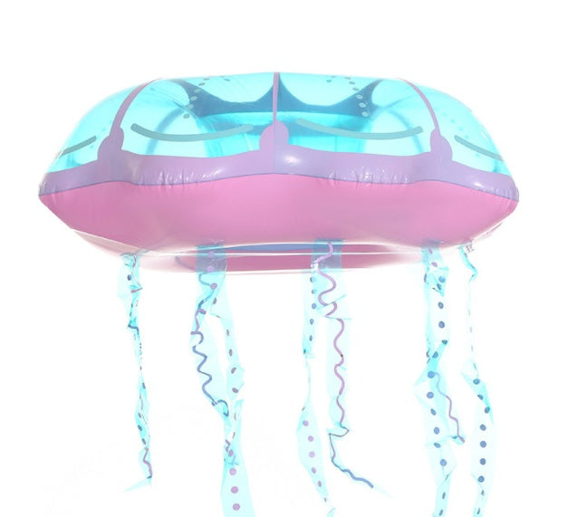 ジュニア向け クリアクラゲ型インフレータブル浮き輪（ピンク×クリアブルー）本体サイズ125 x 40cm エコPVC 0.25mm