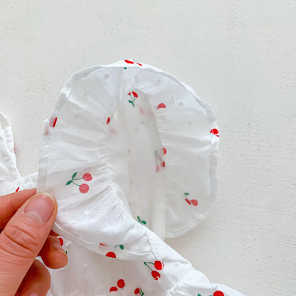 さらっと薄手で夏に涼やか 女の子スカート付きロンパース チェリー柄 ノースリーブ コットン 66〜90cm