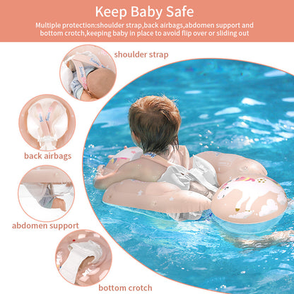 ベビー用アンダーアーム浮き輪 日よけサンシェード付き セーフティバックル＆股ベルト 取り外しキャノピー 新生児〜幼児 スイムリング（S・L・XL）