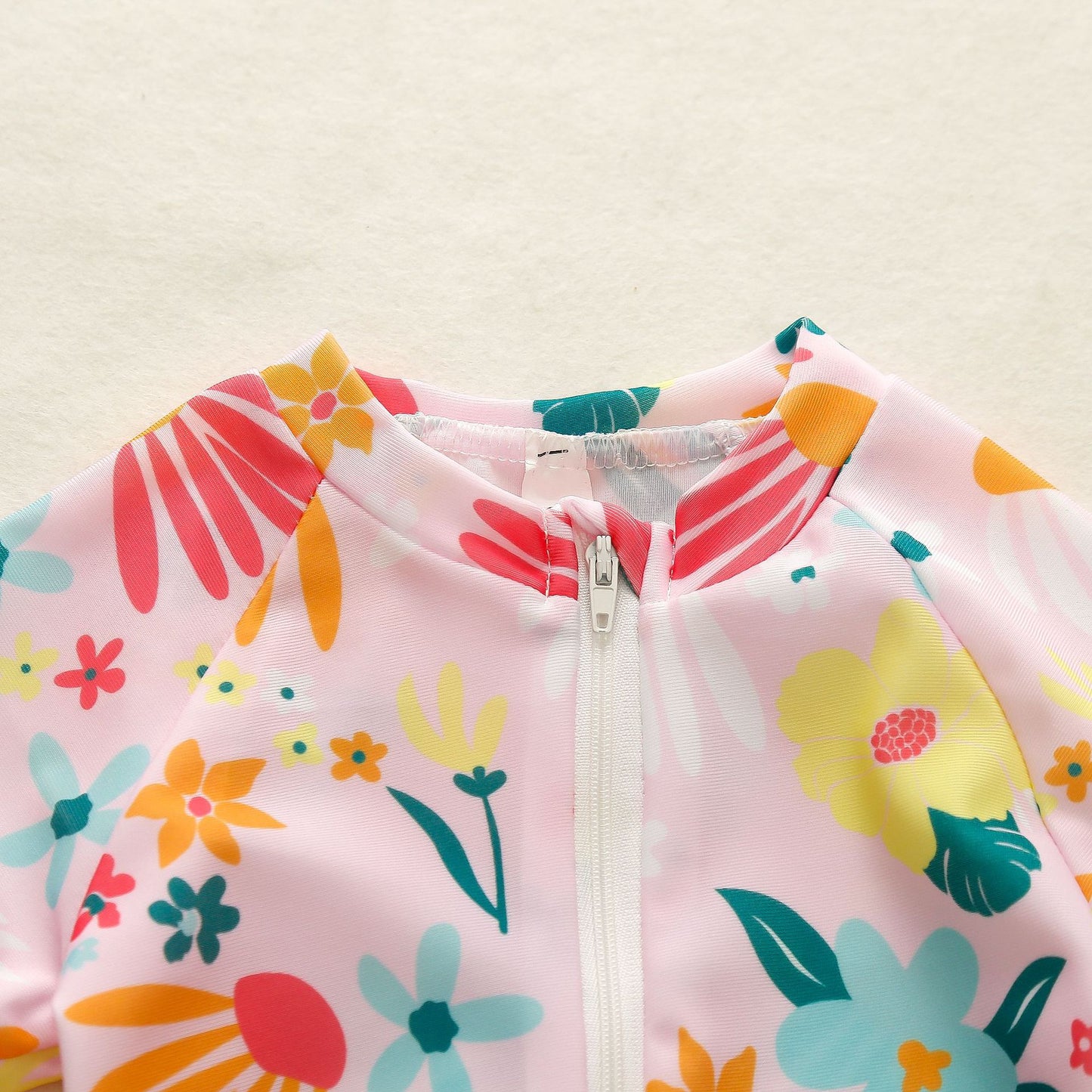 ベビーひまわり花柄 スイムロンパース水着｜半袖ラグラン・ユニセックス 70・80・90・100・110cm