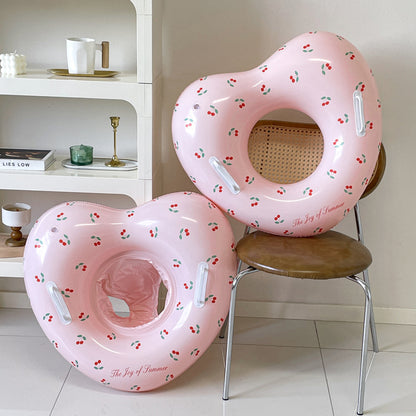 ハート型キッズ浮き輪 持ち手付き PVC素材 ピンク系デザイン4種 パンツポケット付きも選べる スイミングリング