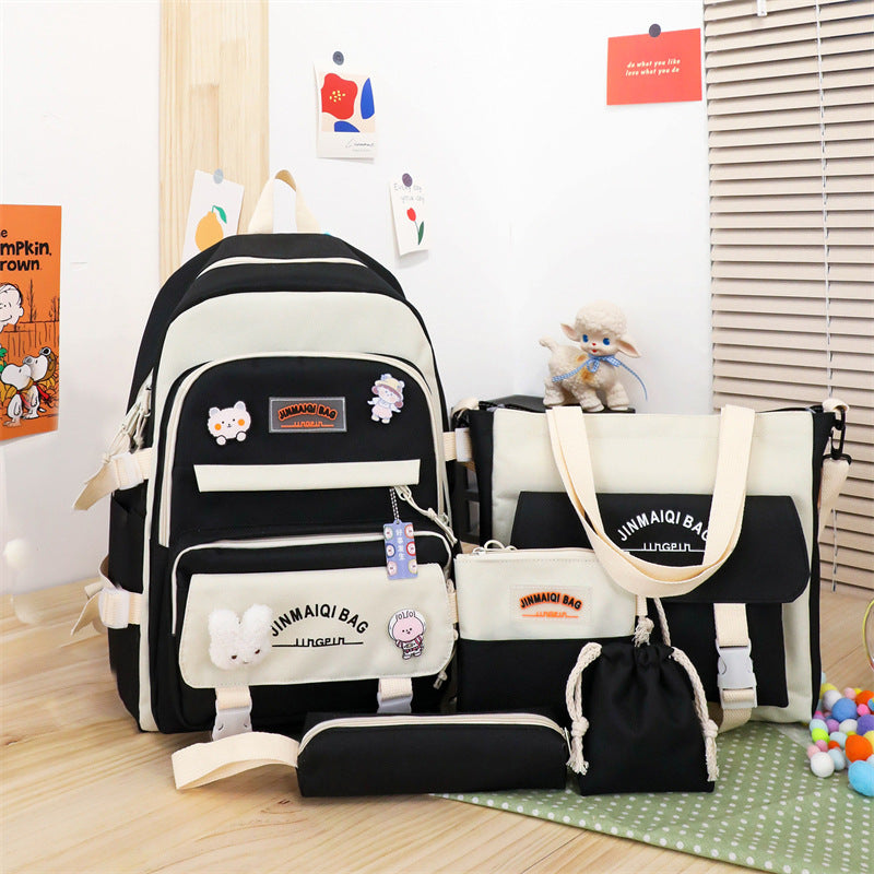 【防水ナイロン・20-35L】5点セットの大容量キッズ通学リュック｜PC・書類ポケットで雨の日も荷物が整う（31×44cm）