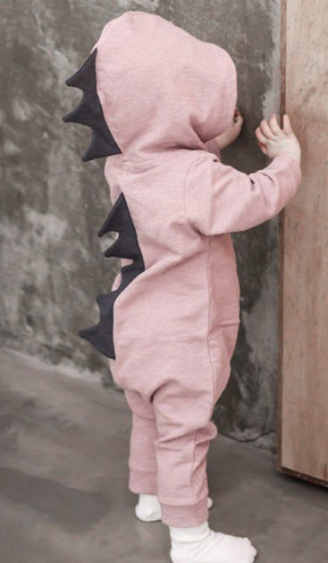 ピンクの恐竜モチーフ長袖ベビー服
