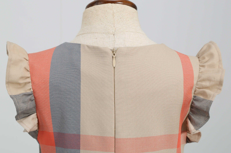 上品マルチチェックで写真映えする 女の子フリル袖ワンピース ピュアコットン 90~140cm