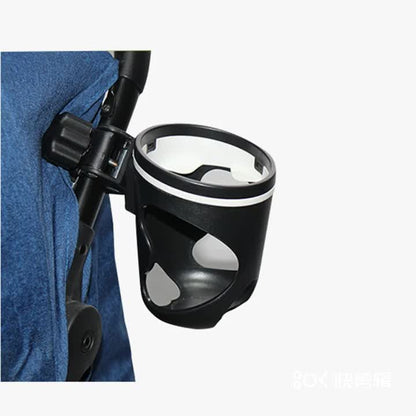 ベビーカーカップホルダー スマホホルダー一体型｜ABSクランプ固定 ドリンク対応（ブラック・2カラー）
