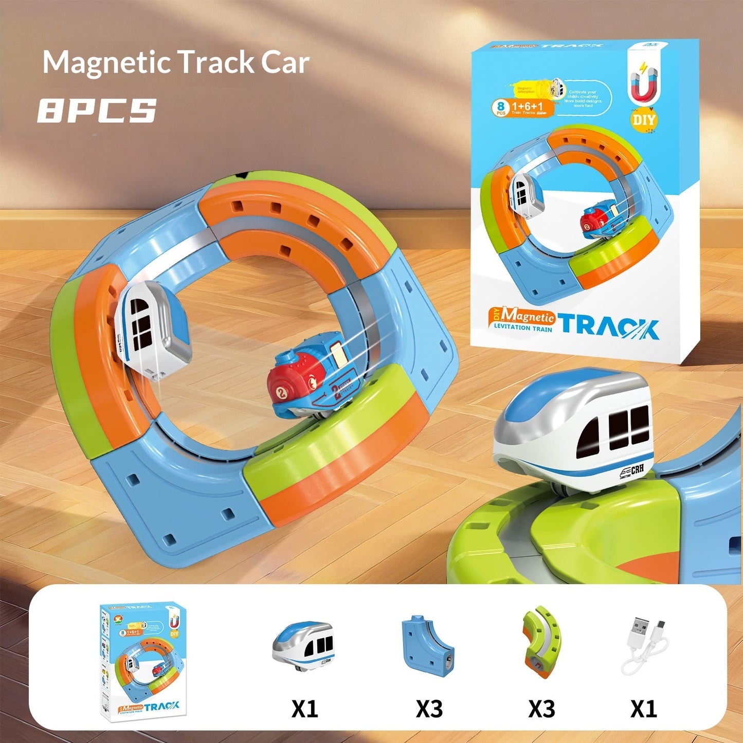 坂道を力強く登る電動トレインとサポートパーツ