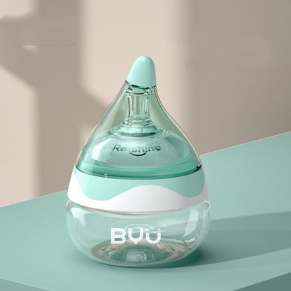 ミントグリーンのガラス哺乳瓶 防塵キャップ付きで清潔（ガラス哺乳瓶・もれにくい）
