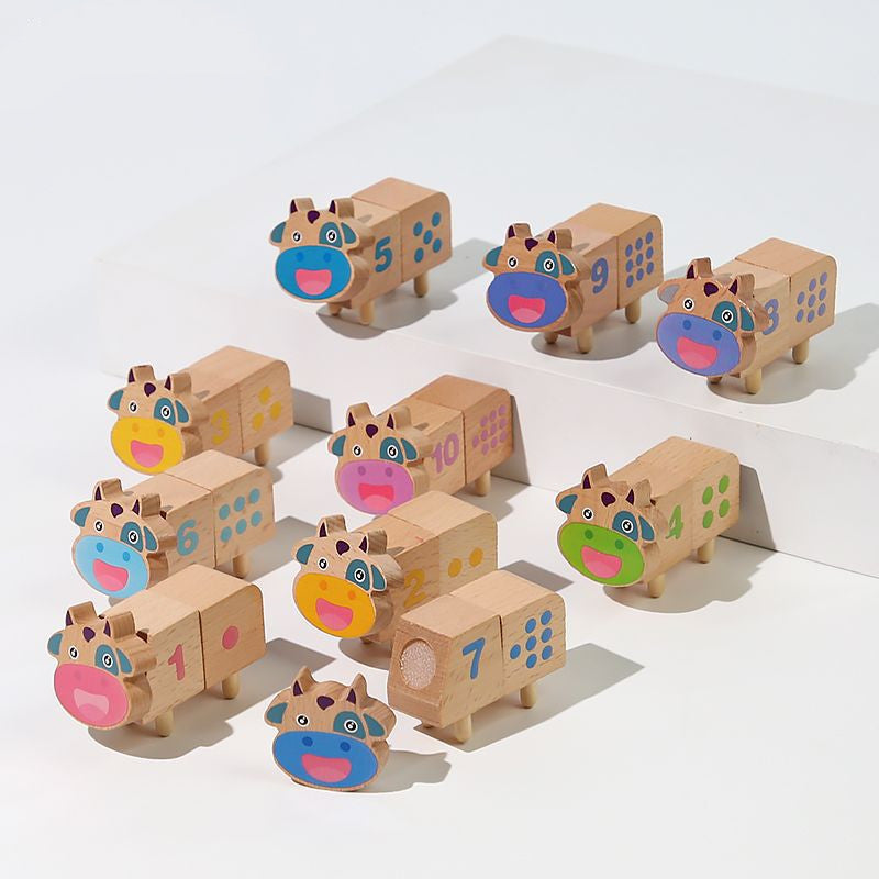 1から10までのドットが描かれた木製ブロックを並べた画像
