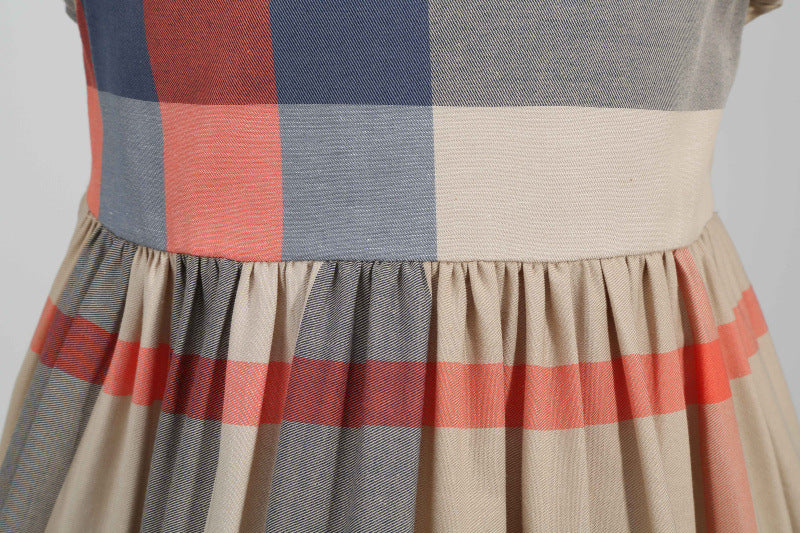 上品マルチチェックで写真映えする 女の子フリル袖ワンピース ピュアコットン 90~140cm