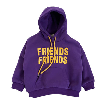 冬のおでかけがもっと快適になる 子どもフーディーパーカー FRIENDSロゴプリント コットン100% 100~140cm