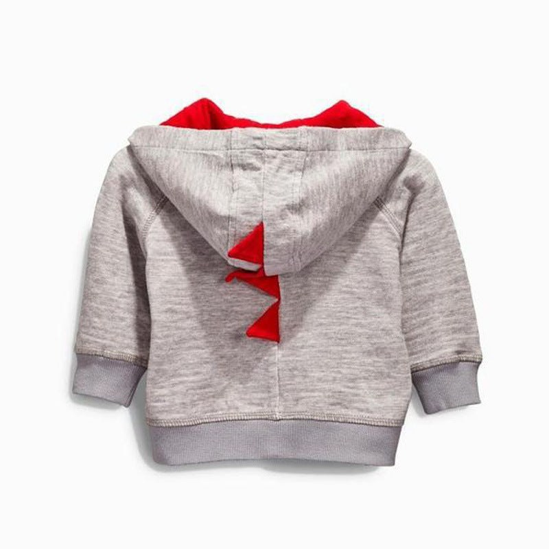 背びれ風ディテールが付いたフード付きベビー恐竜アウターの横向きデザイン
