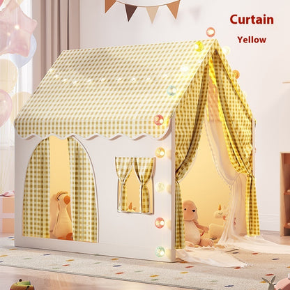プリンセスキャッスル型キッズテント イエロー 布カーテン 室内プレイハウス
