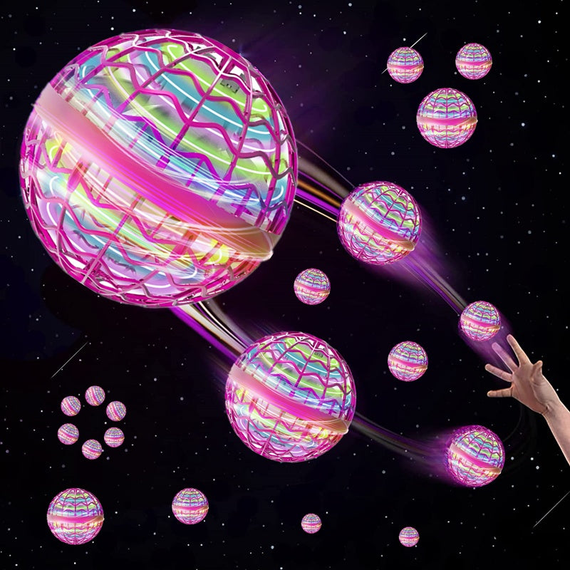 戻る軌道を光のラインで表現したLEDフライングボールの飛行イメージ
