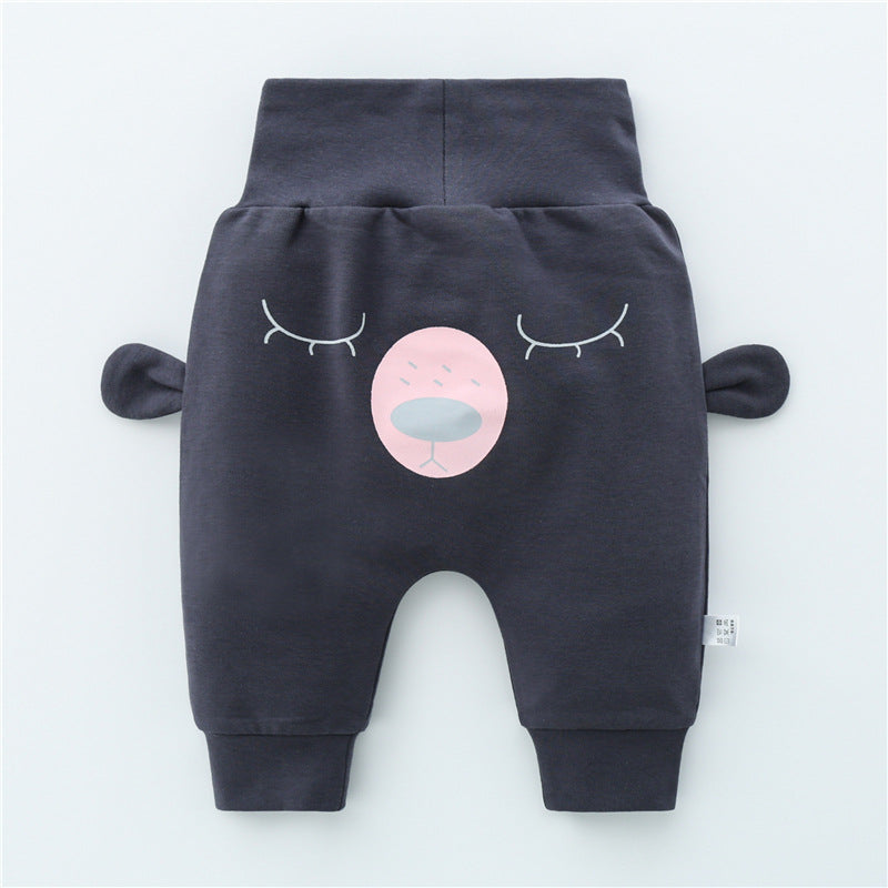 グレーのコットン100%ベビーハイウエストパンツ前面
