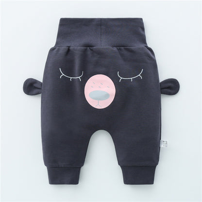 グレーのコットン100%ベビーハイウエストパンツ前面
