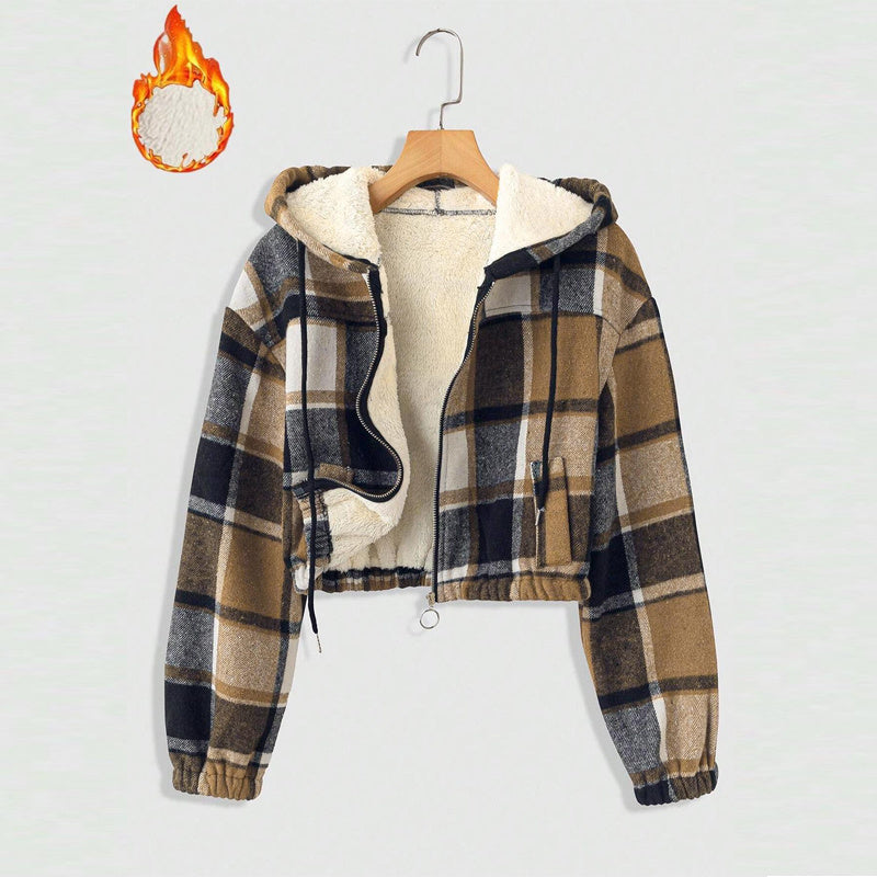 エレガントチェック柄フード付きレディースジャケット 軽量フルジップ 秋冬向け 洗練シルエット | Elegant Plaid Hooded Women’s Jacket Lightweight Full-Zip Coat Lumisei Prime