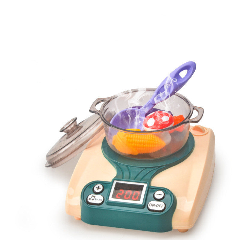 キッチン本体とはかりフライパン食材パーツがセットになった全体写真
