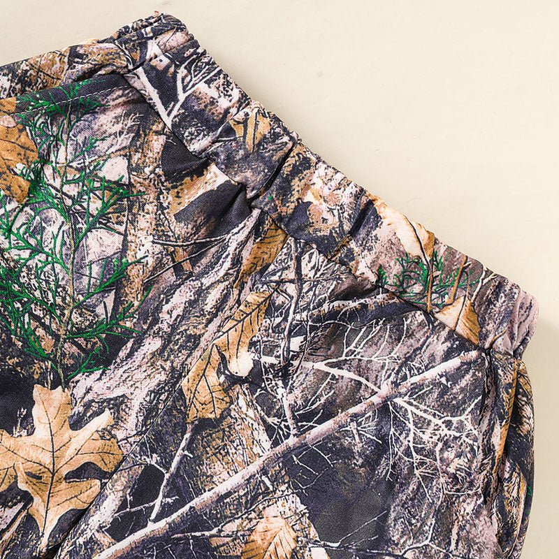 外遊びがもっと楽しくなる 男の子半袖フーディーセット 迷彩カモフラージュ柄カーゴショーツ ポリエステル混 18-24ヶ月~6歳