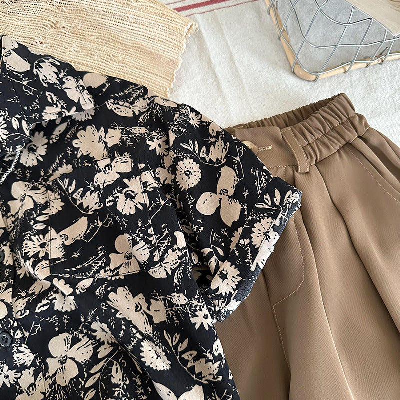 さらっと羽織れておしゃれに決まる 男の子キッズ半袖シャツ カモフラ柄 ブラック ポリエステル 90~140cm