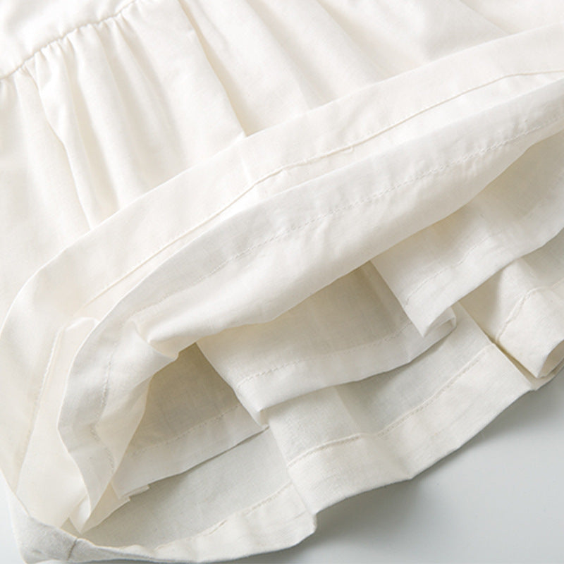 涼やかナチュラルで夏のおでかけが映える 女の子ノースリーブチュニック＆ブルマ上下セット スモッキング刺繍 コットン45% 73〜100cm