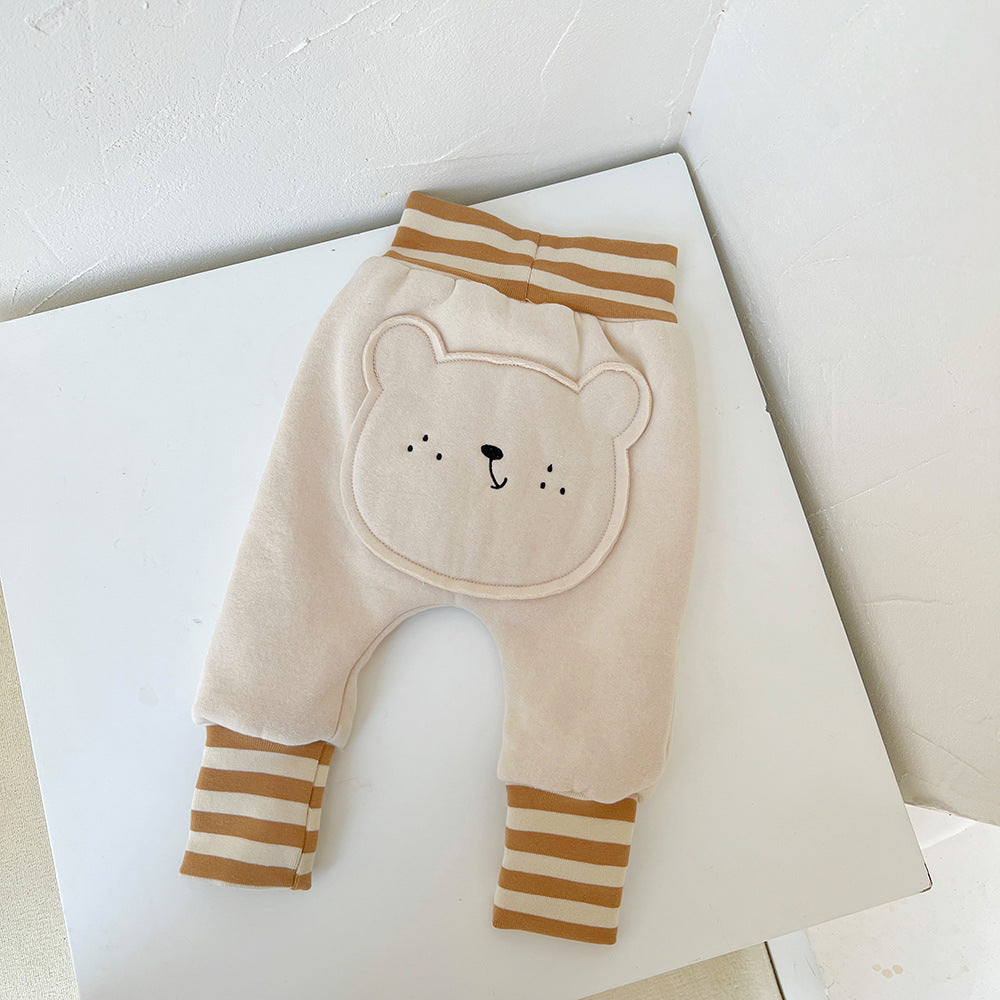 男女兼用で使える韓国風デザインのくまフェイスあったかベビーパンツ商品画像
