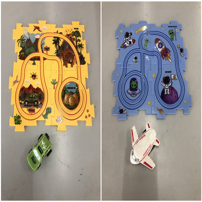 電動パズルレールカー 論理ルートDIYトロリー 恐竜・森・宇宙・海の4テーマ知育パズルトラック 3歳頃から Lumisei Prime