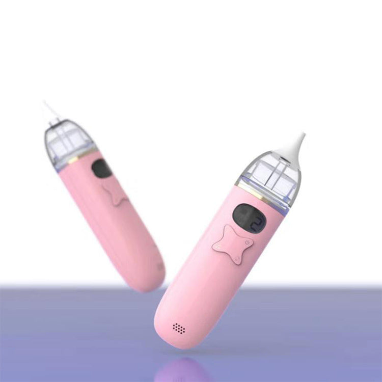 ママに抱っこされながら鼻ケアをしてもらう赤ちゃんと電動鼻吸い器のイメージ(赤ちゃん 鼻づまり ケア)
