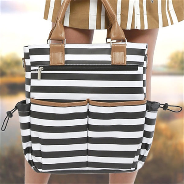 マザーズバッグ ブラックストライプ 正面デザイン
