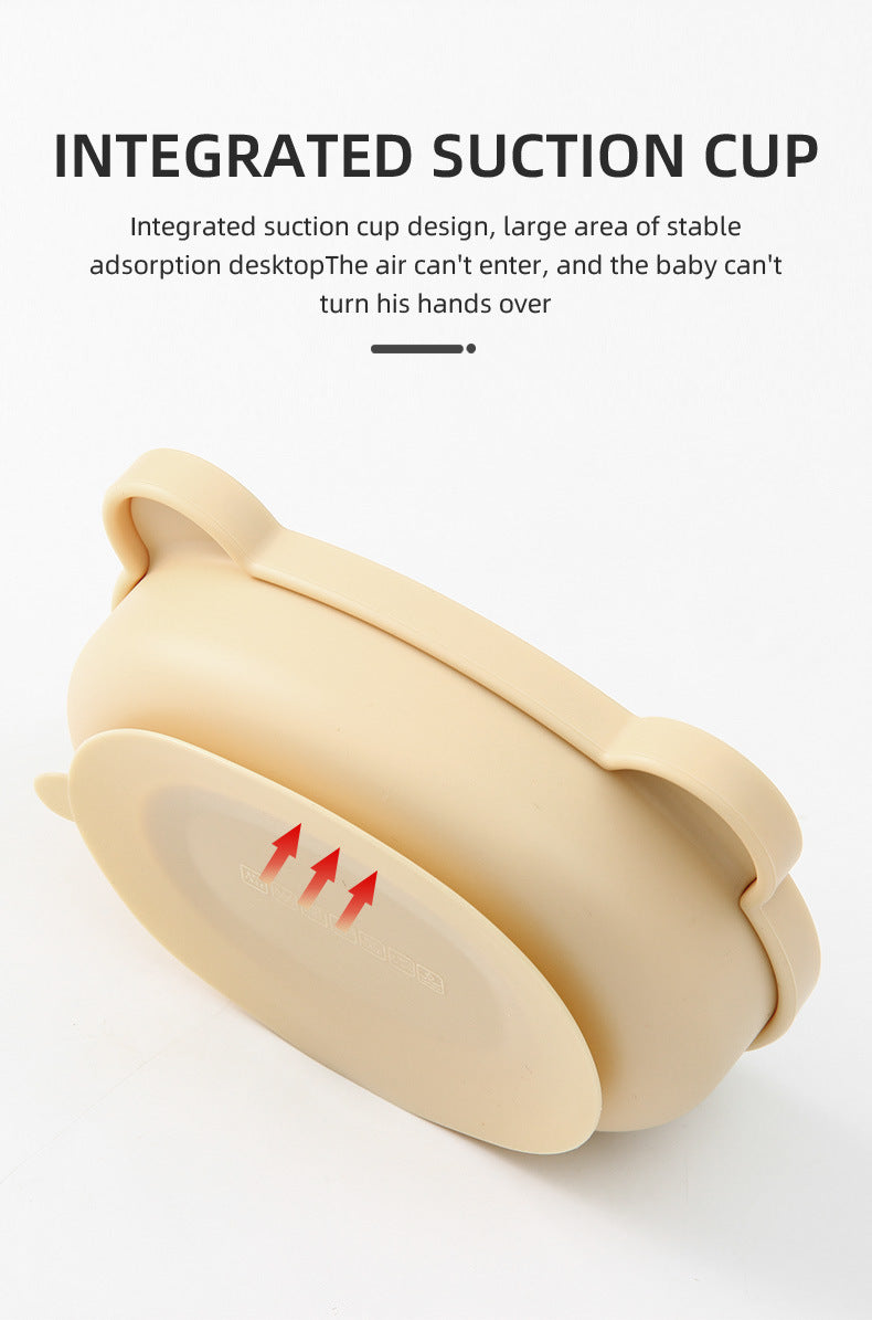 6ヶ月から安心 こぼれにくい自分で食べるを応援 ベビー用くま形シリコン吸盤ボウルセット フタ付き スプーン付き BPAフリー