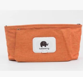 オレンジのベビーカー用ハンドル収納バッグサイズ感イメージ（ベビーカー収納バッグ）
