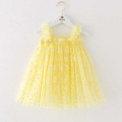 イエローの花柄チュールプリンセスワンピース 全体
