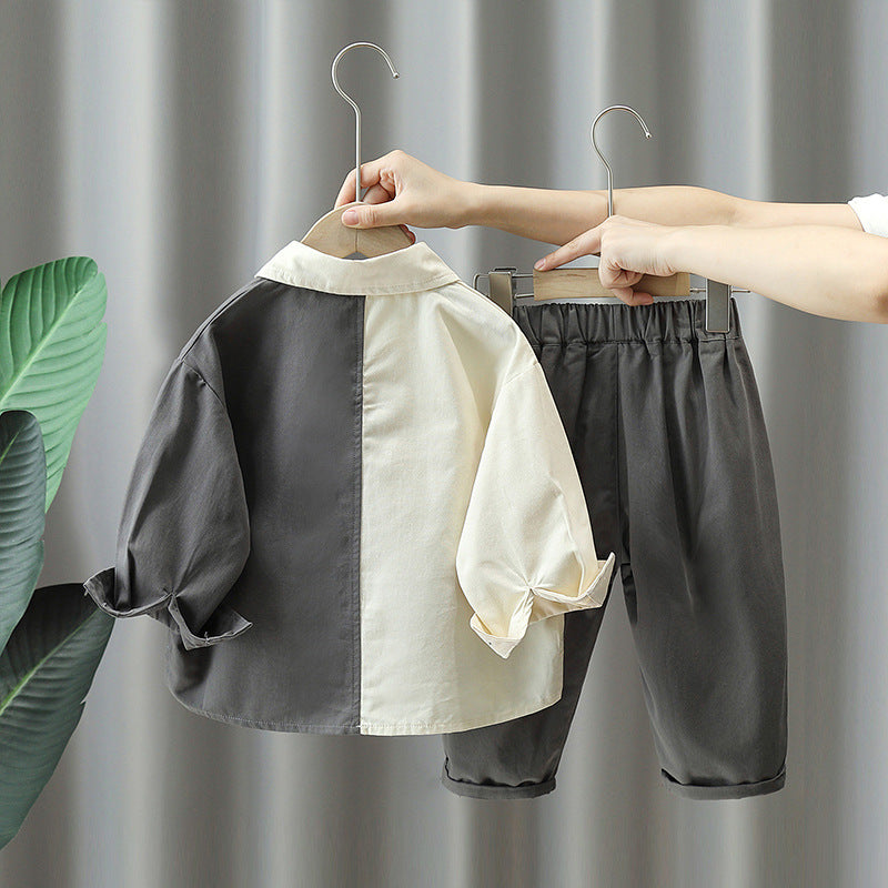 通園通学に使いやすい男の子用長袖シャツスタイルの上下セット
