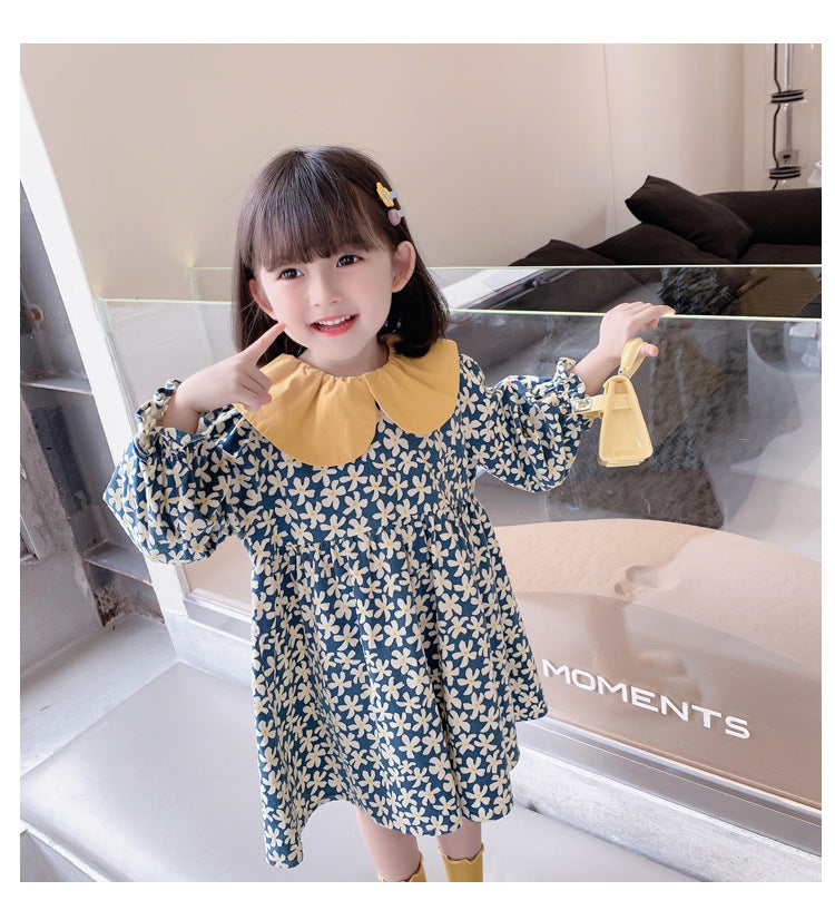 ふんわりビッグカラーが上品に映える 女の子プリンセスワンピース 小花柄 コットン 90〜130cm