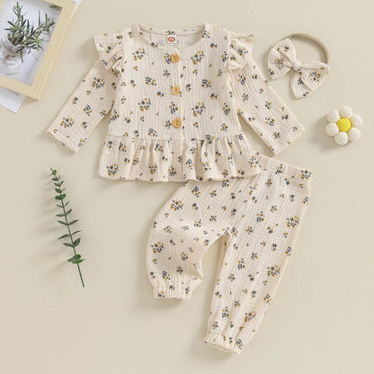 ふんわり肌ざわりでおうち時間が心地いい 女の子長袖ルームウェアセット ブラウス＆ロングパンツ ダブルレイヤーコットン 70~110cm