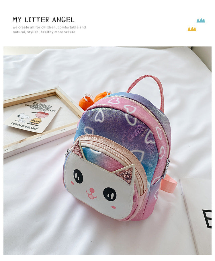 幼児用PUレザーミニリュック 猫フェイスデザイン 19×10×21cm ファスナー開閉 撥水仕様 ポリエステル裏地 全11色バリエーション