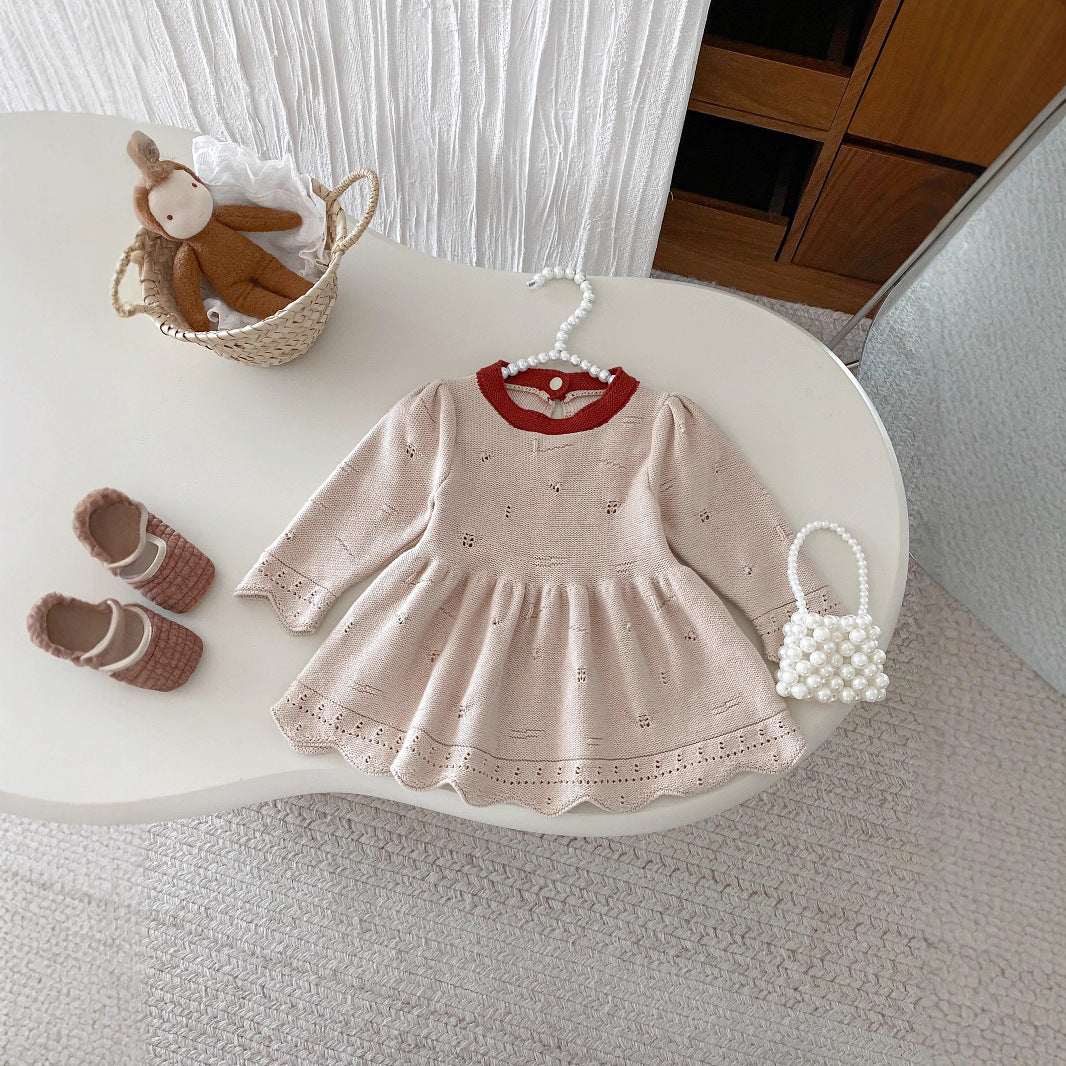 コントラストカラー襟付きニットドレス
