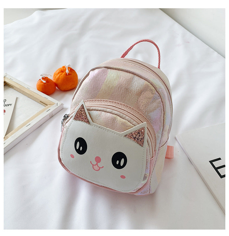 幼児用PUレザーミニリュック 猫フェイスデザイン 19×10×21cm ファスナー開閉 撥水仕様 ポリエステル裏地 全11色バリエーション